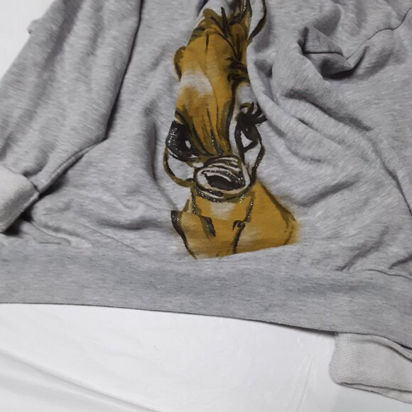Disney Bambi Artist Sketch Gray Sweatshirt Glitter Print Rolled Sleeve Size XS - Picture 6 of 14